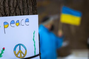 Peace sign displayed in Ukraine.